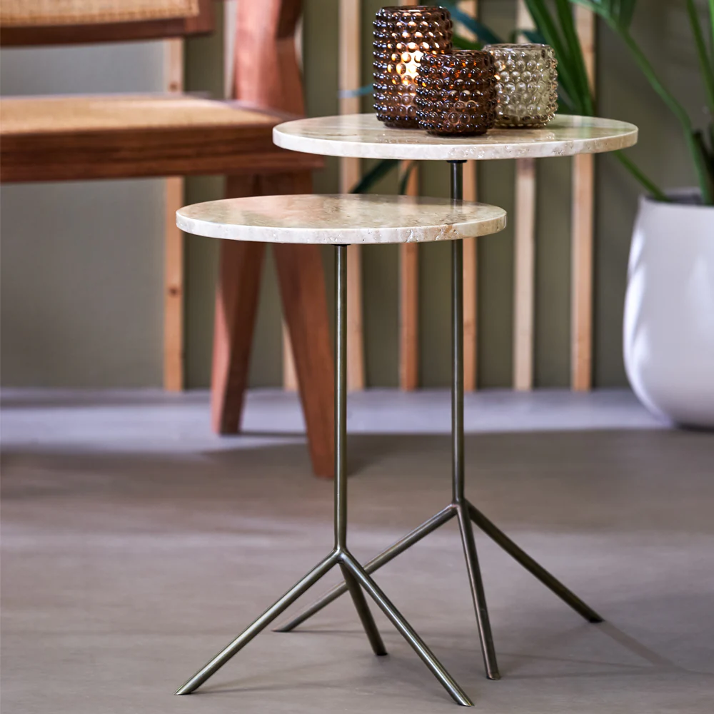 Light & Living Gimi Side Table in Antique Bronze and Cream Travertine - Image 8