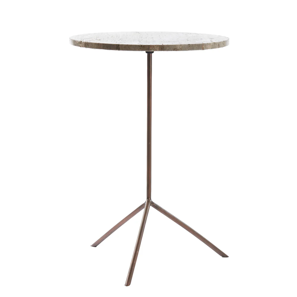 Light & Living Kimi Side Table in Dark Bronze and Brown Travertine - Image 2