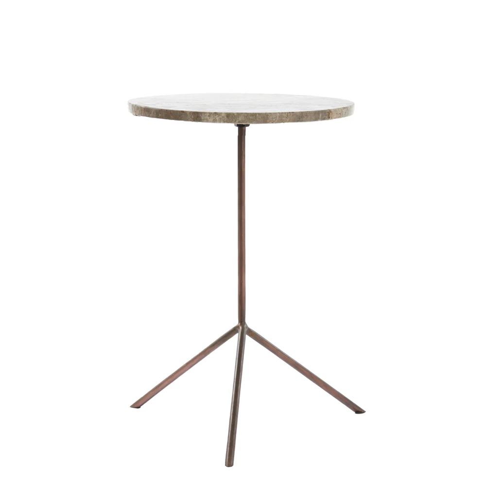 Light & Living Kimi Side Table in Dark Bronze and Brown Travertine - Image 3