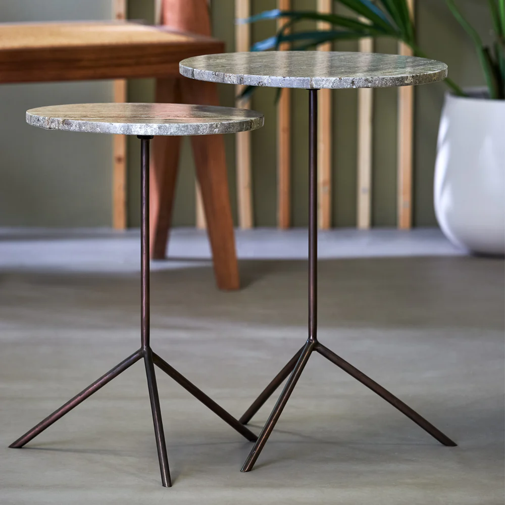 Light & Living Kimi Side Table in Dark Bronze and Brown Travertine - Image 9