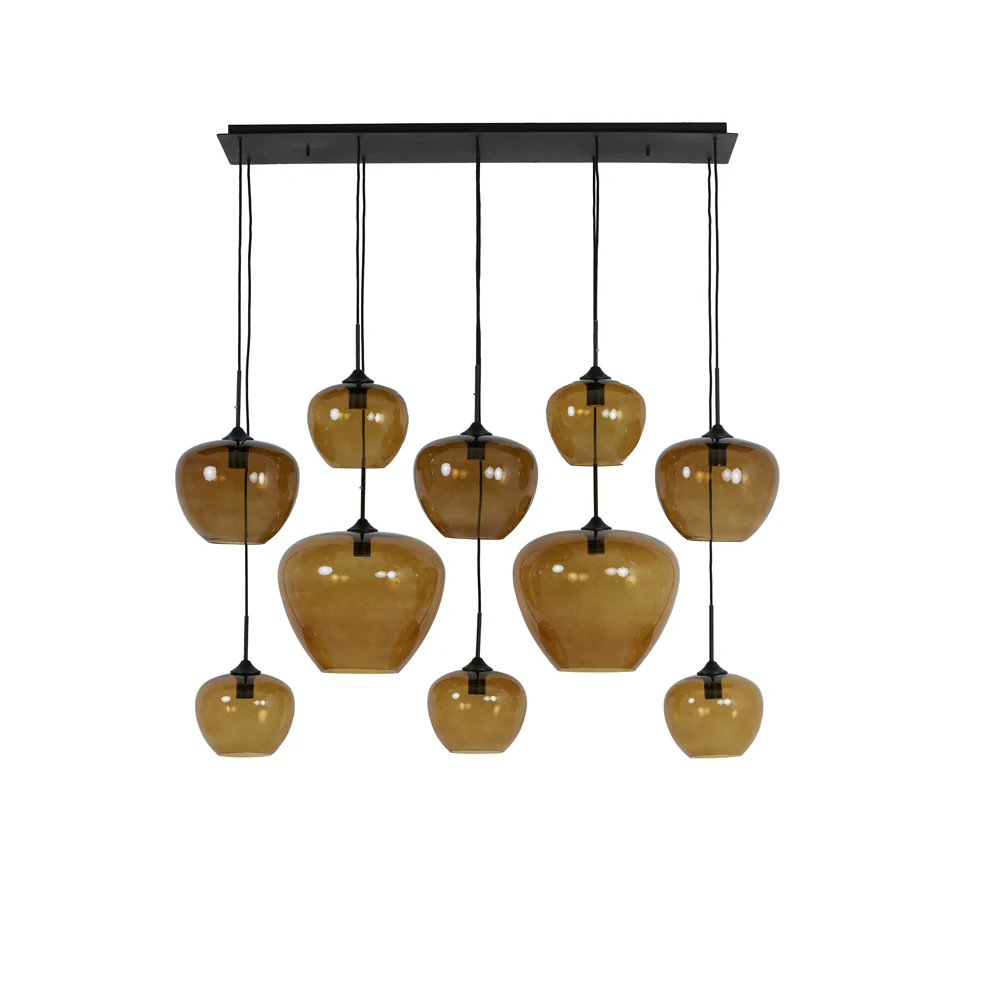 Light & Living Mayson Hanging Lamp in Matt Black and Brown Glass – 10 Lights