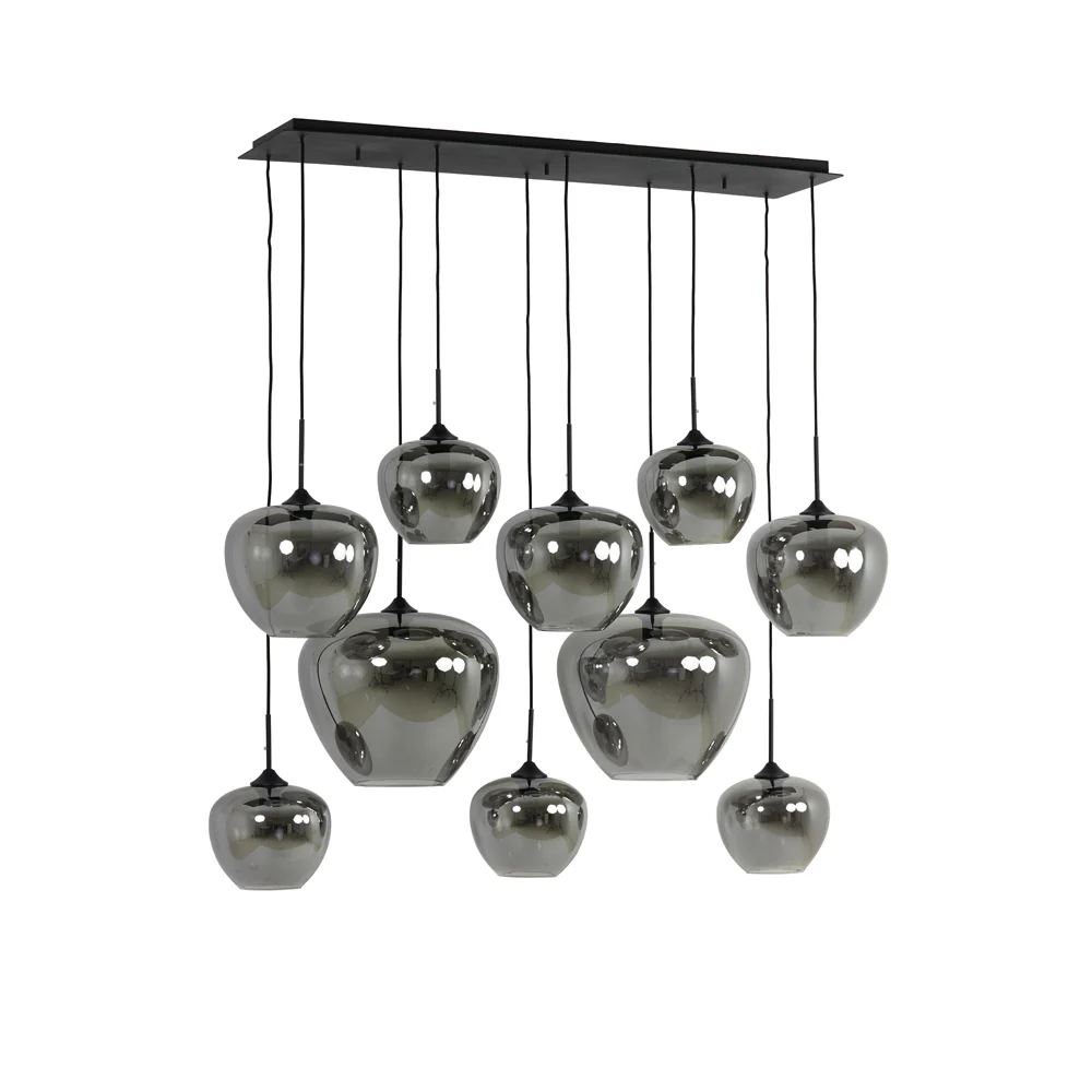 Light & Living Mayson Hanging Lamp in Matt Black and Smoked Glass – 10 Lights - Image 3