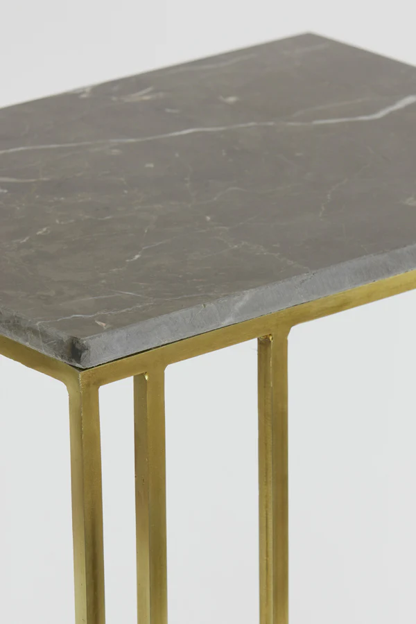 Light & Living Roshan Side Table in Brown Marble and Brass Finish - Image 5