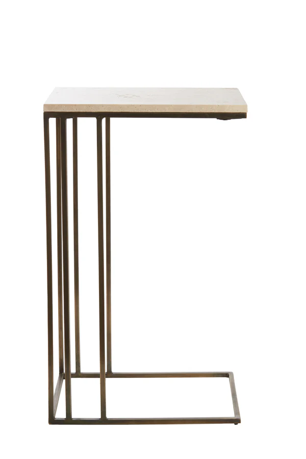 Light & Living Roshan Side Table in Sand Travertine and Antique Bronze Finish - Image 2