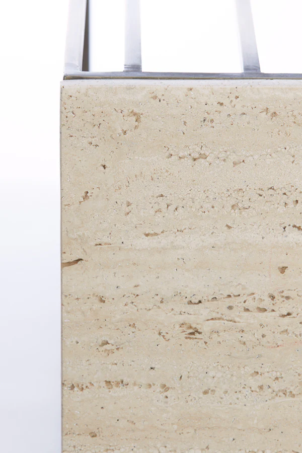 Light & Living Roshan Side Table in Sand Travertine and Antique Bronze Finish - Image 3