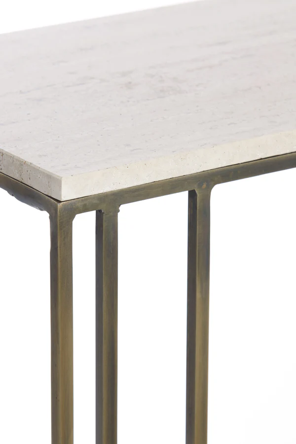 Light & Living Roshan Side Table in Sand Travertine and Antique Bronze Finish - Image 4