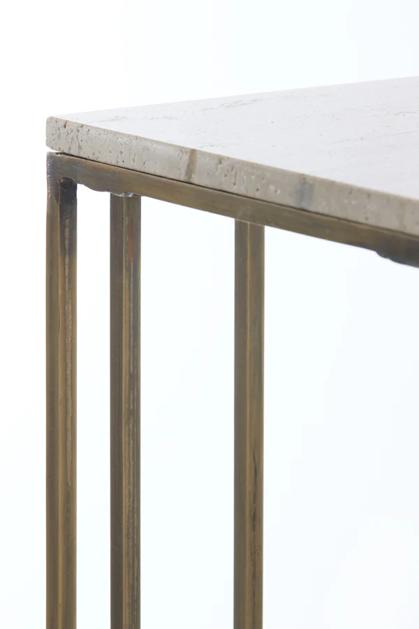 Light & Living Roshan Side Table in Sand Travertine and Antique Bronze Finish - Image 5