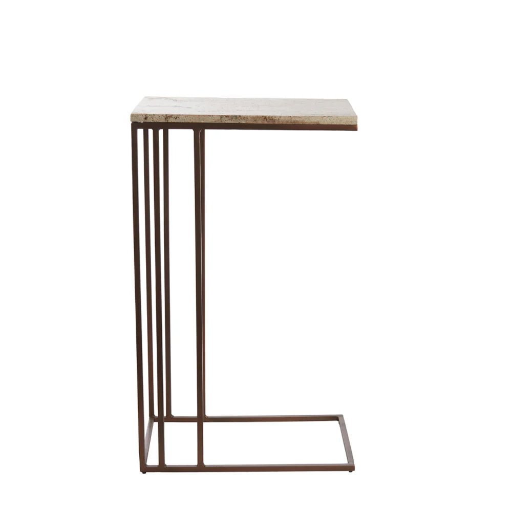 Light & Living Roshan Side Table in Travertine and Dark Brown Finish - Image 2