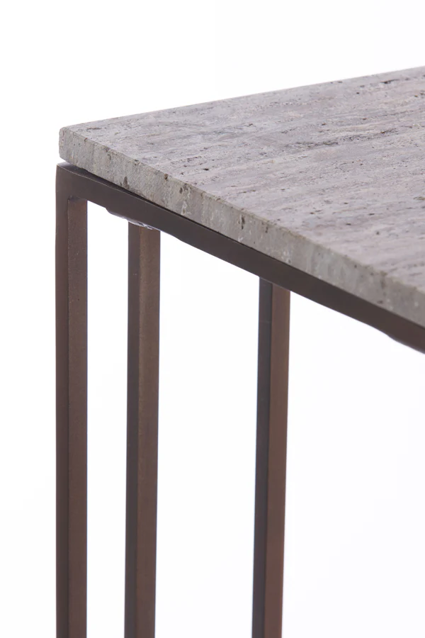 Light & Living Roshan Side Table in Travertine and Dark Brown Finish - Image 4