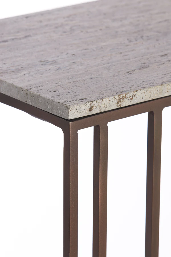 Light & Living Roshan Side Table in Travertine and Dark Brown Finish - Image 5