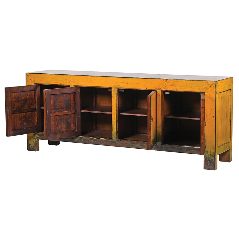 Lingbao Burnished Ochre Cabinet with 4 Doors in Pine Wood - Image 2
