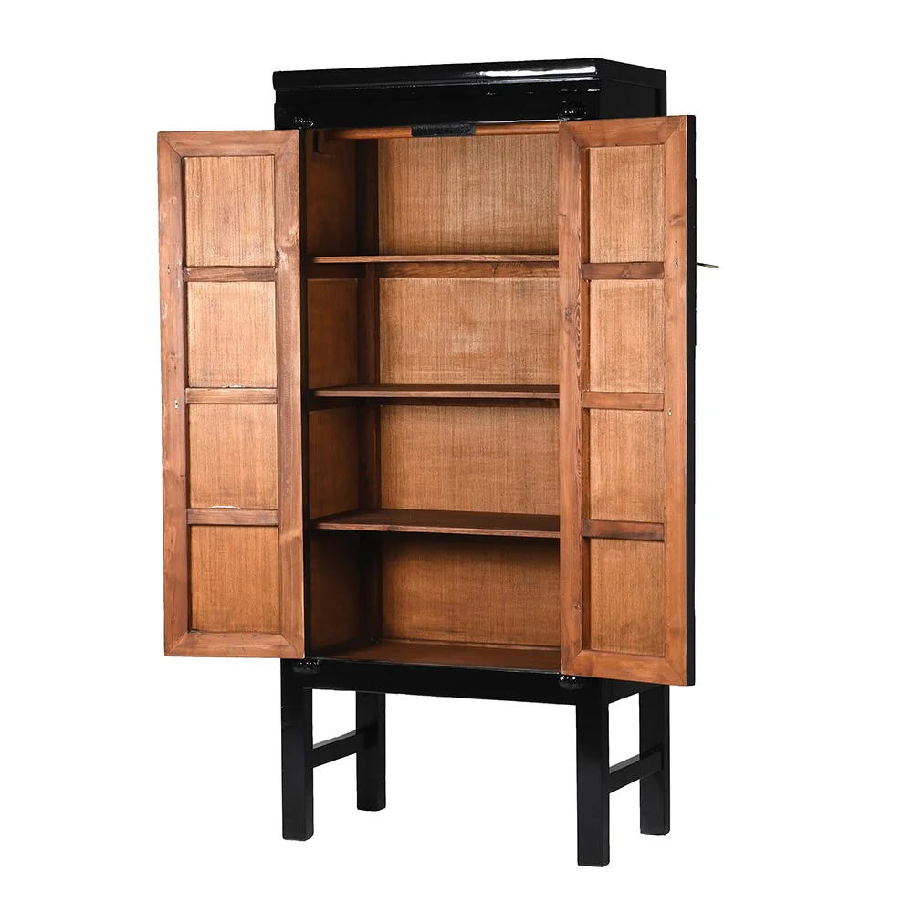 Lingbao Tall Black Cabinet with 2 Doors - Image 3