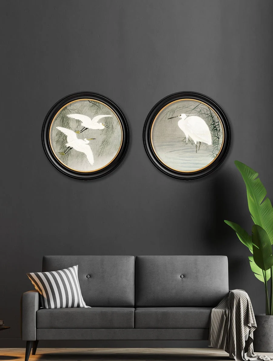 Little Egrets by Ohara Koson – Oxford Round Framed Print - Image 4