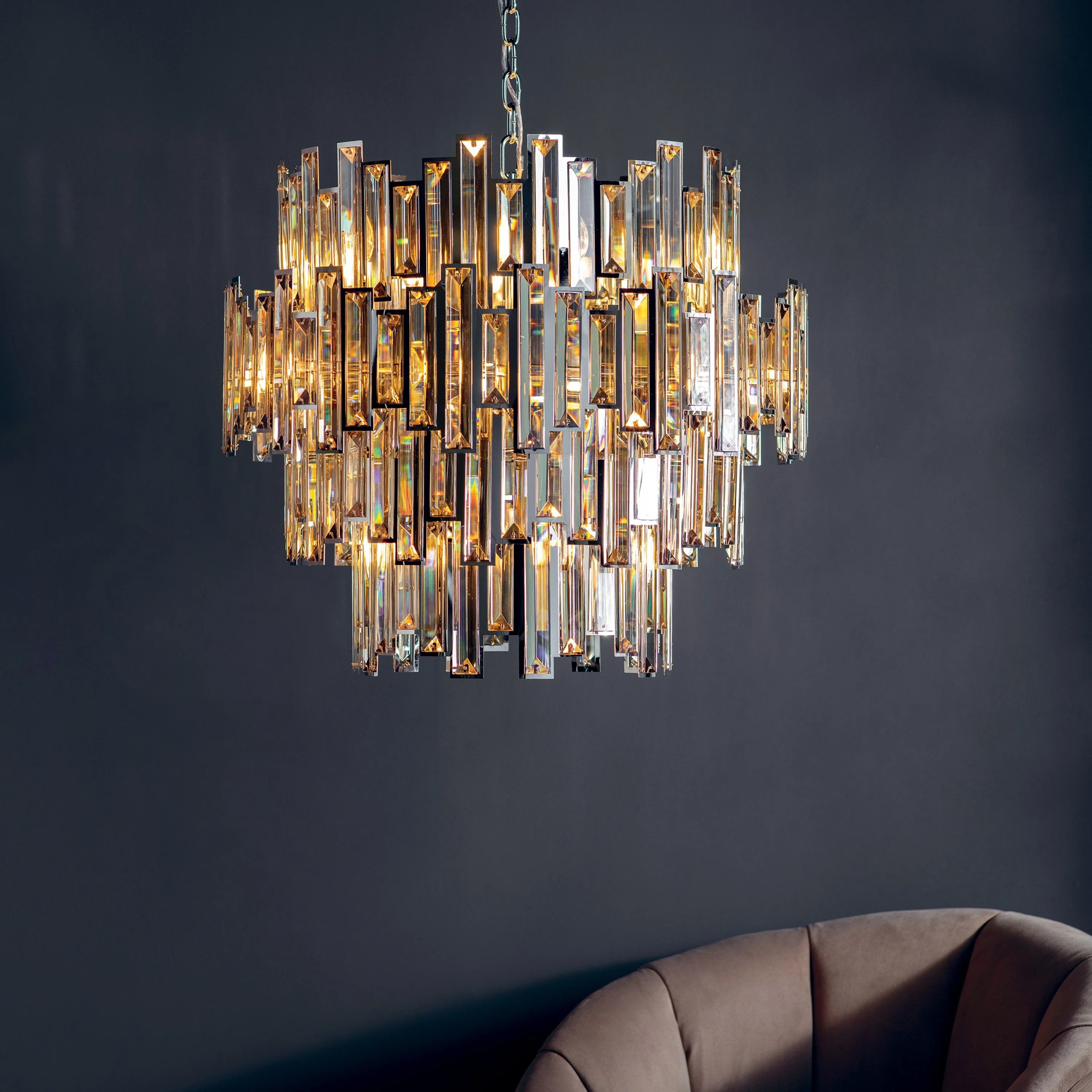 Lyra Chandelier in Champagne and Chrome – 15 Lights - Image 4
