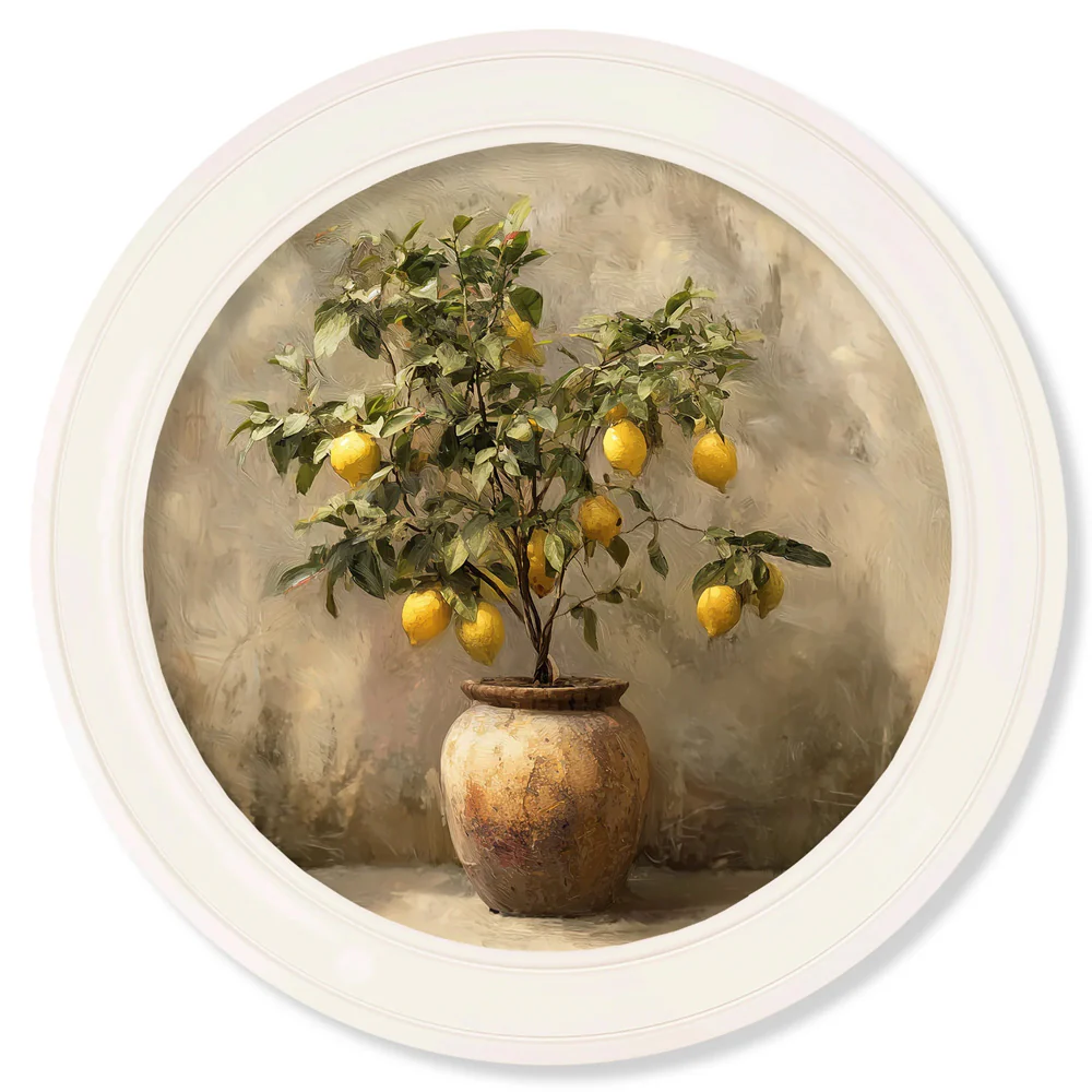 Mediterranean Lemon Tree – Oxford Strong White Round Frame - Image 2
