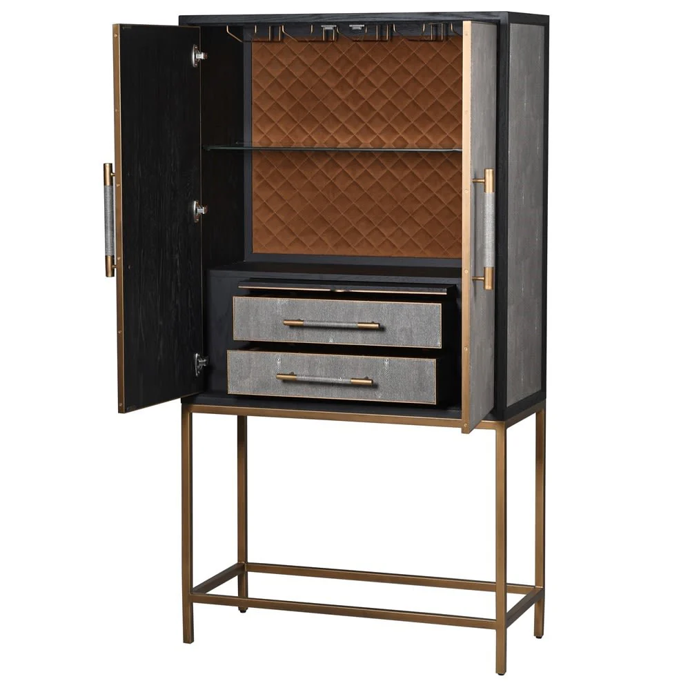 Dellora Wine Cabinet in Oak and Faux Shagreen - Image 3