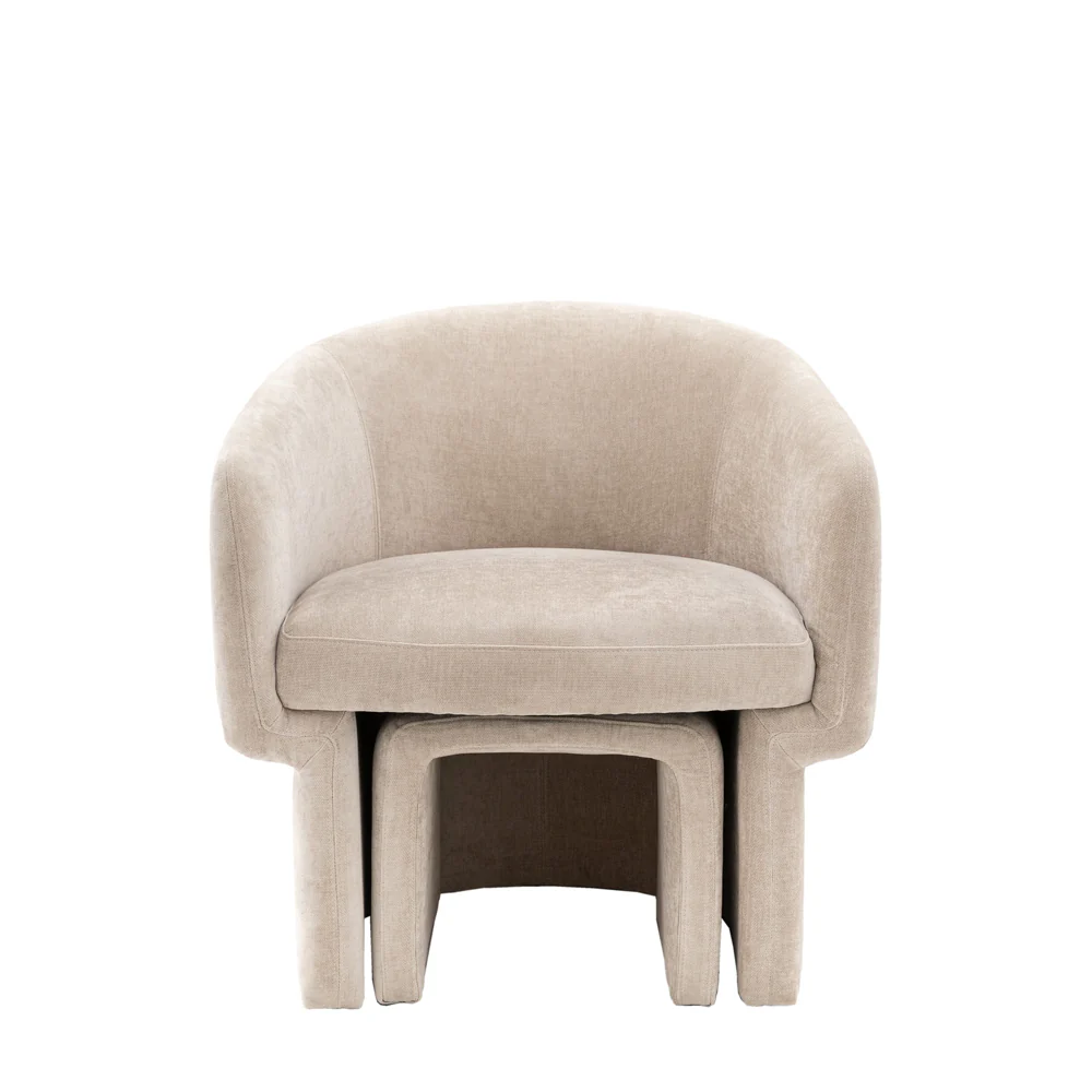 Myron Armchair with Stool – Cream