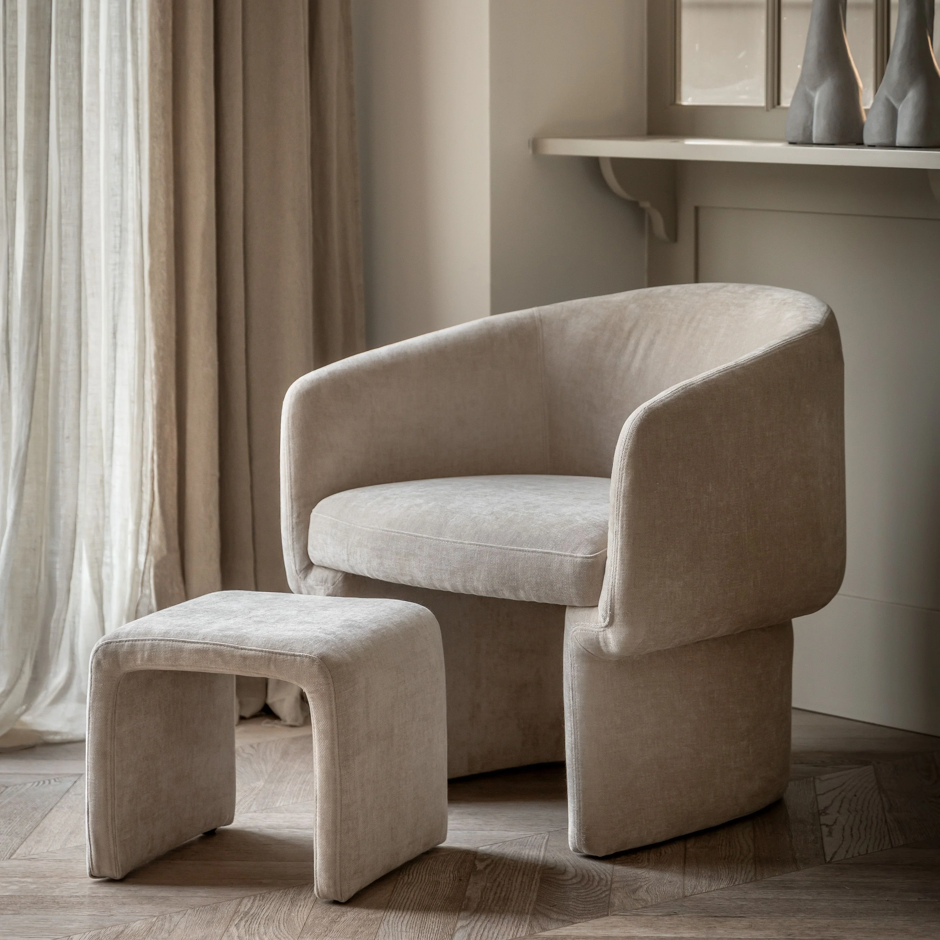 Myron Armchair with Stool – Cream - Image 8