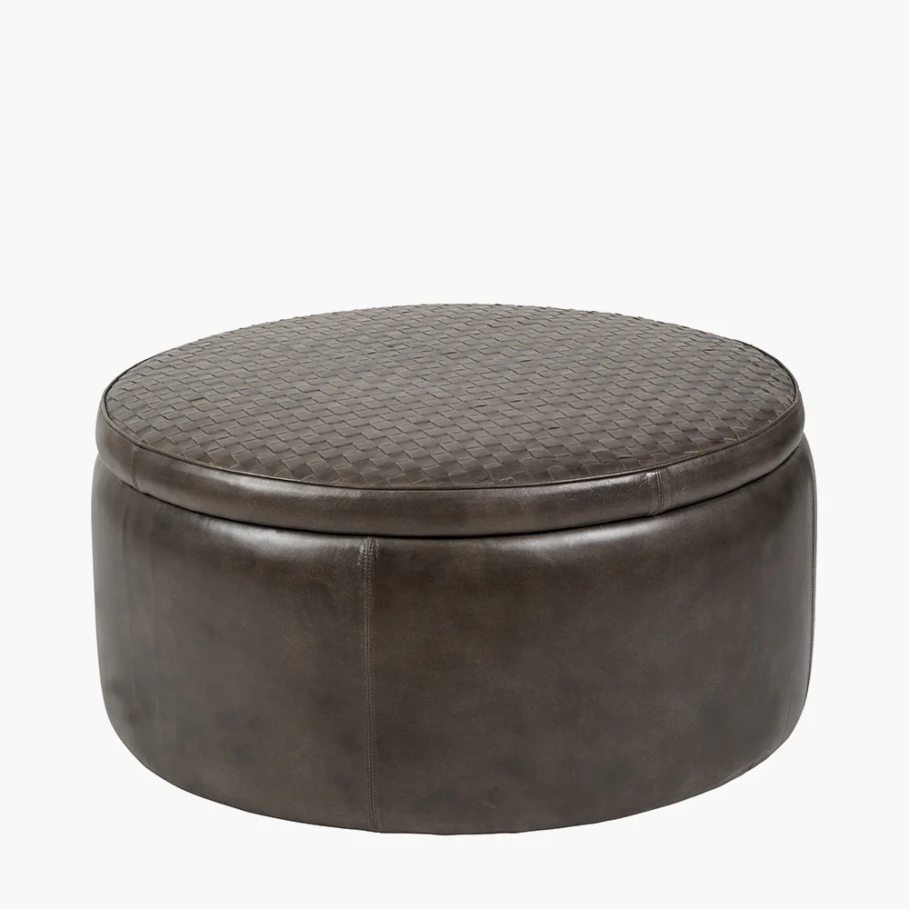 Pacific Lifestyle Arturo Peppercorn Leather Storage Pouffe