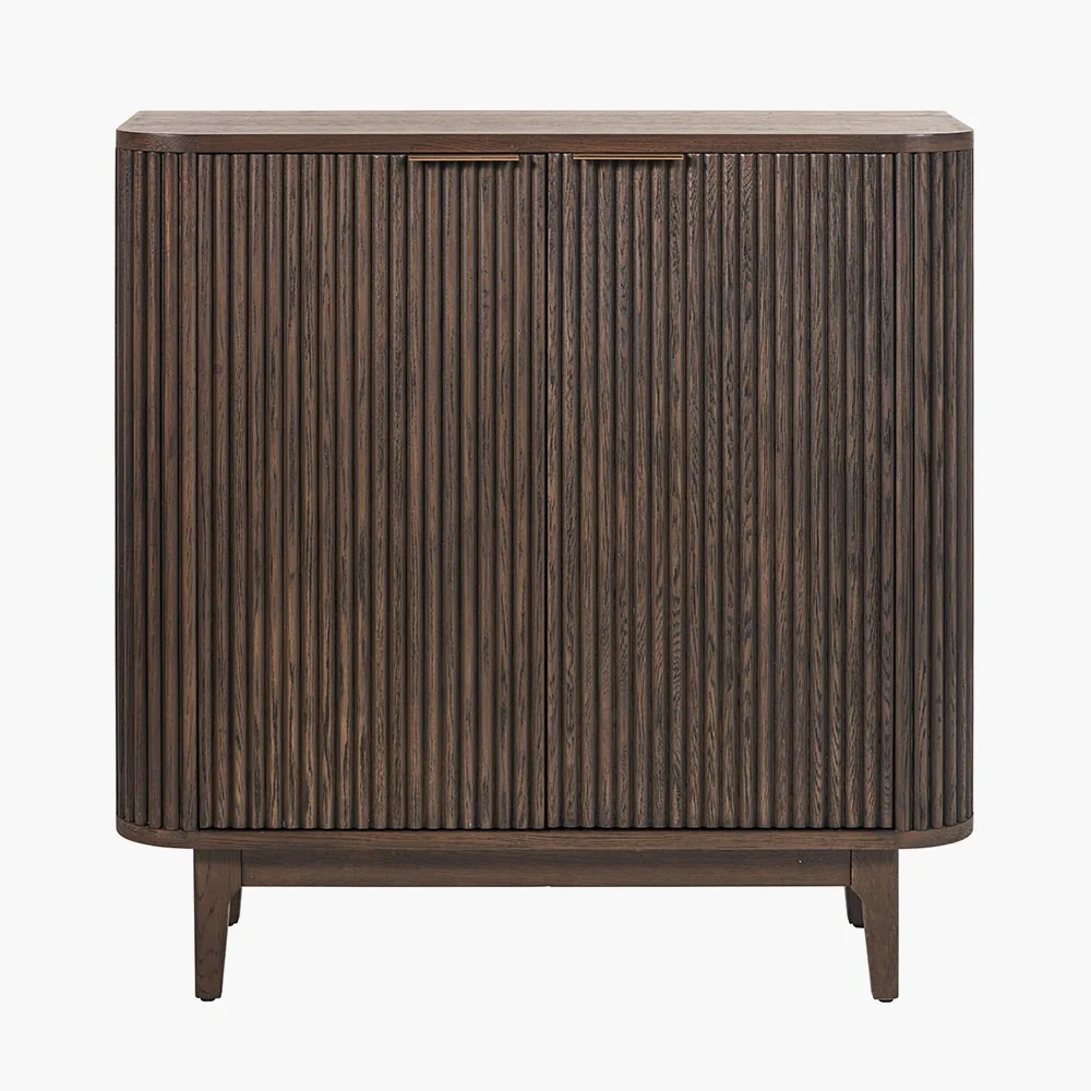 Pacific Lifestyle Raie Bar Cabinet - Dark Brown Ribbed Oak & Pine Wood