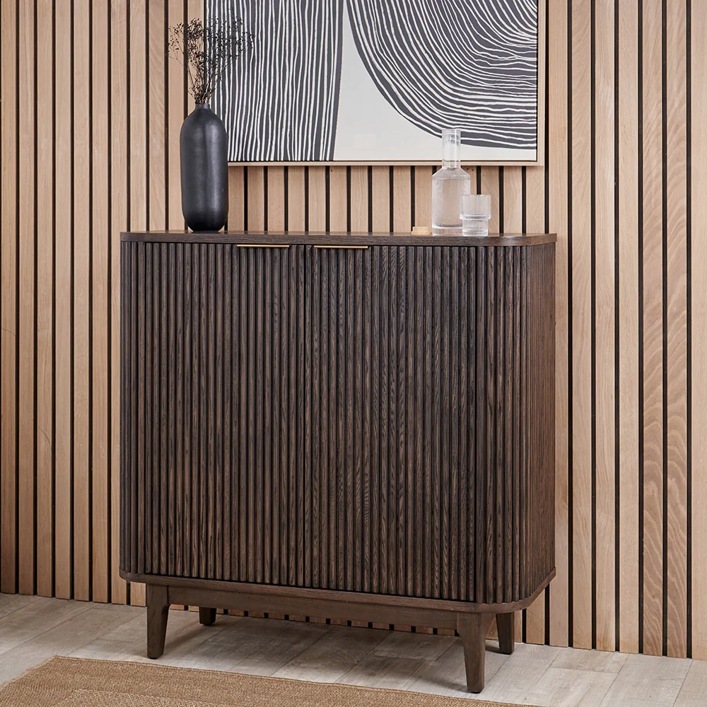 Pacific Lifestyle Raie Bar Cabinet - Dark Brown Ribbed Oak & Pine Wood - Image 11
