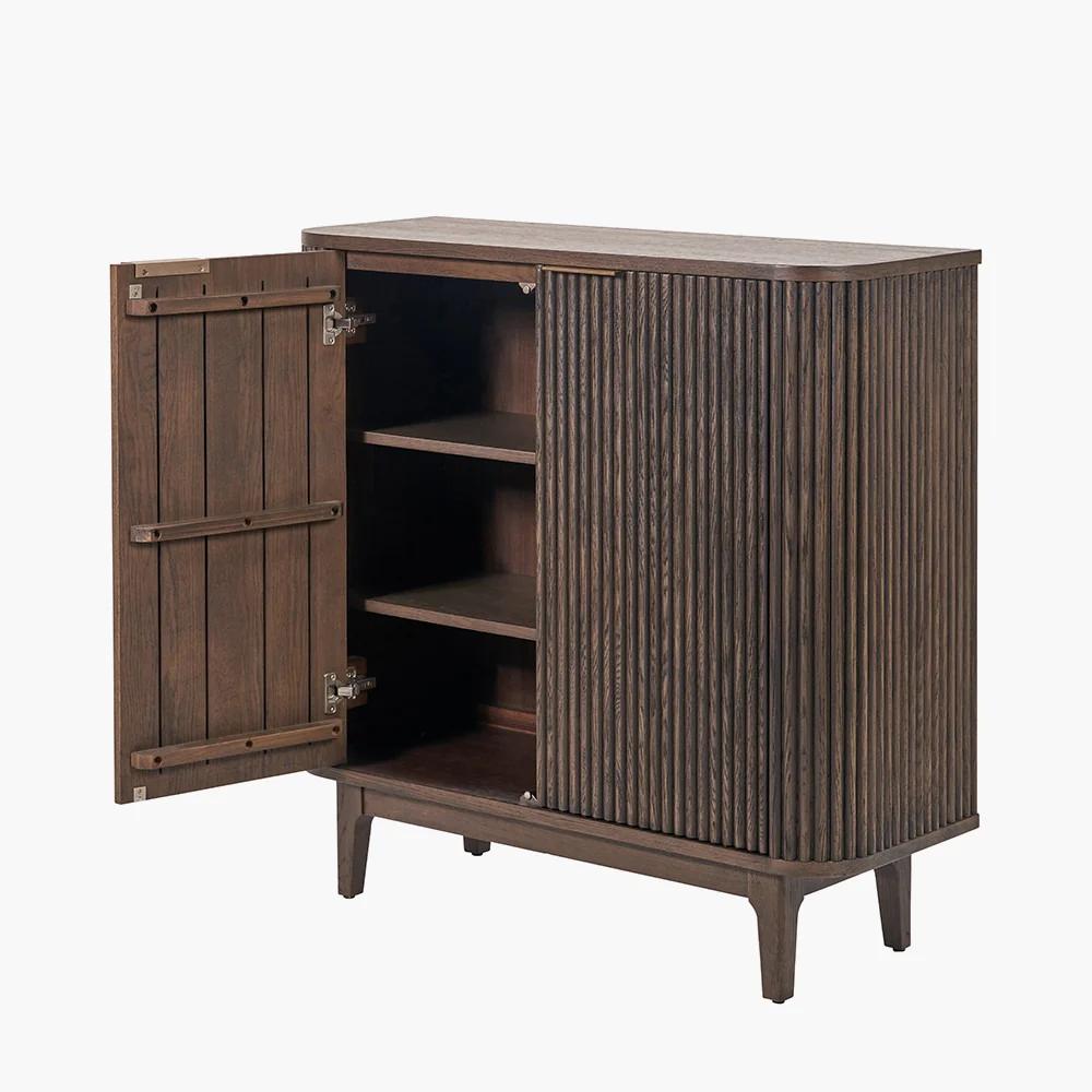Pacific Lifestyle Raie Bar Cabinet - Dark Brown Ribbed Oak & Pine Wood - Image 3