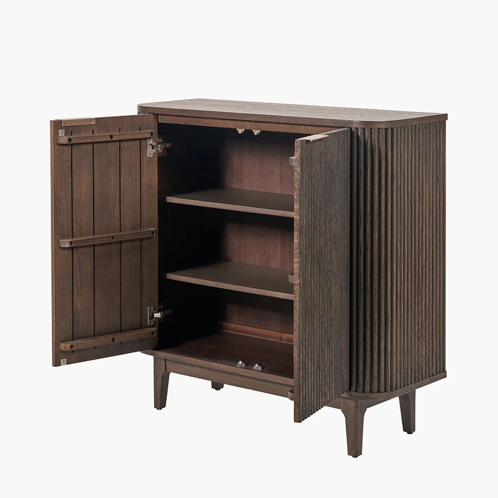 Pacific Lifestyle Raie Bar Cabinet - Dark Brown Ribbed Oak & Pine Wood - Image 4