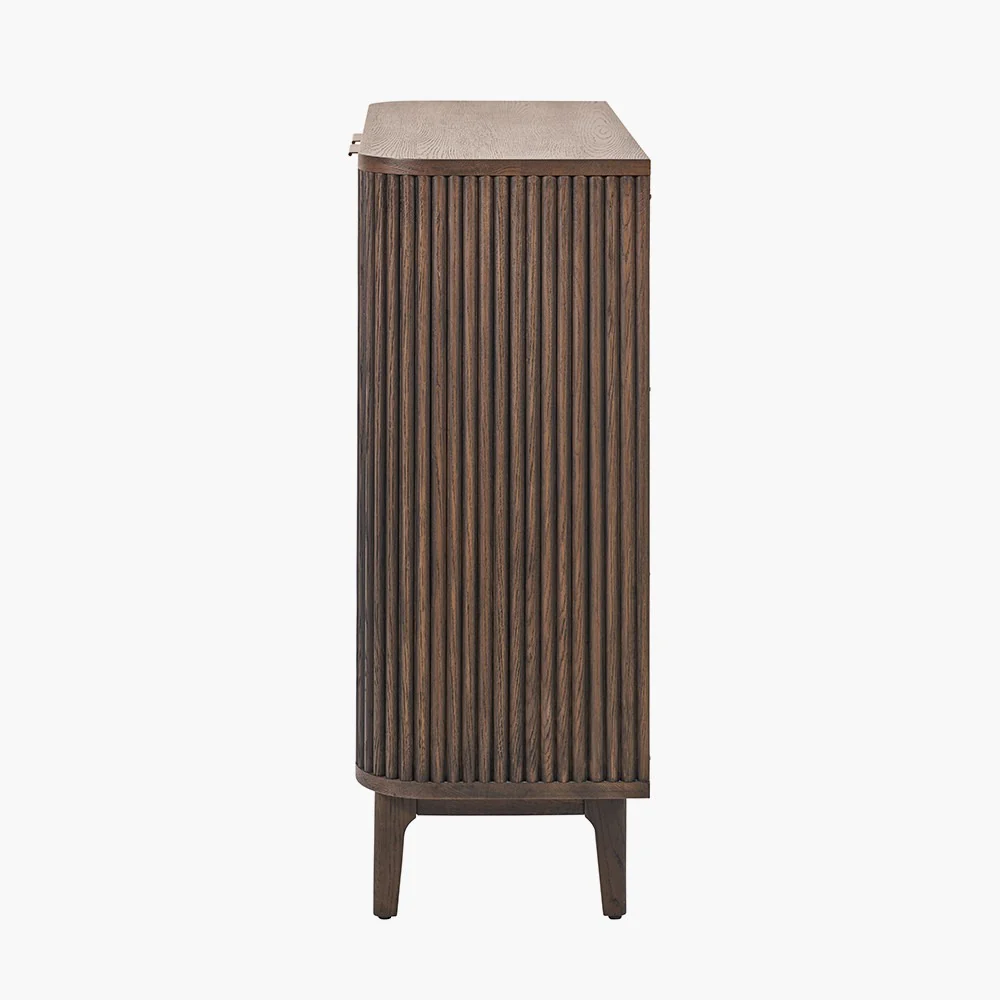 Pacific Lifestyle Raie Bar Cabinet - Dark Brown Ribbed Oak & Pine Wood - Image 5