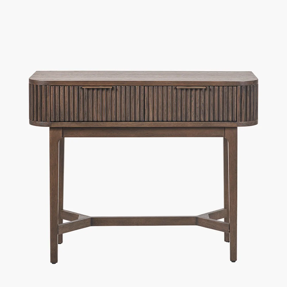 Pacific Lifestyle Raie Console Table – Dark Brown Ribbed Oak & Pine Wood