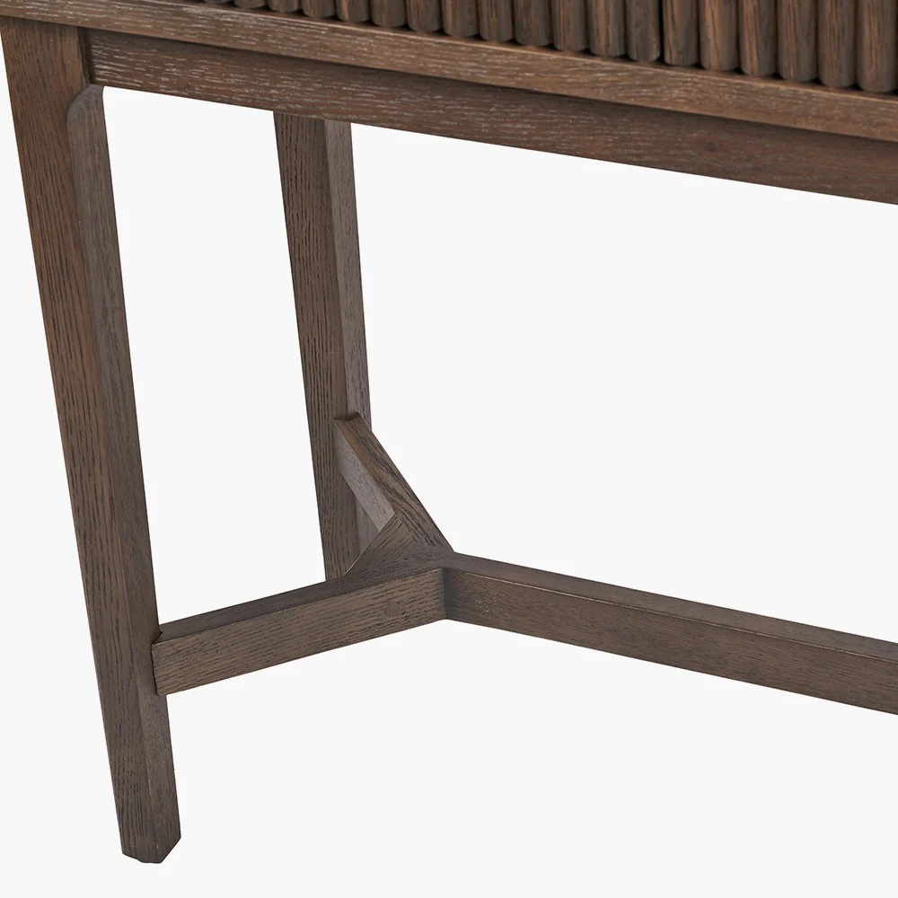 Pacific Lifestyle Raie Console Table – Dark Brown Ribbed Oak & Pine Wood - Image 10