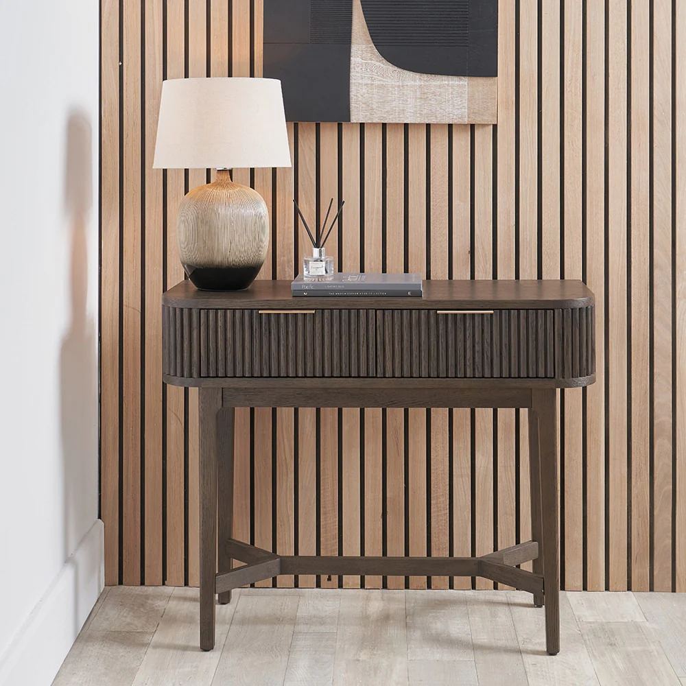 Pacific Lifestyle Raie Console Table – Dark Brown Ribbed Oak & Pine Wood - Image 11