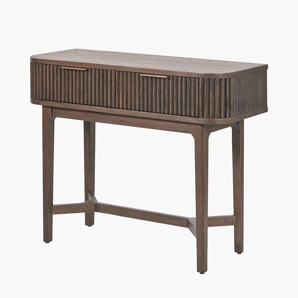 Pacific Lifestyle Raie Console Table – Dark Brown Ribbed Oak & Pine Wood - Image 2