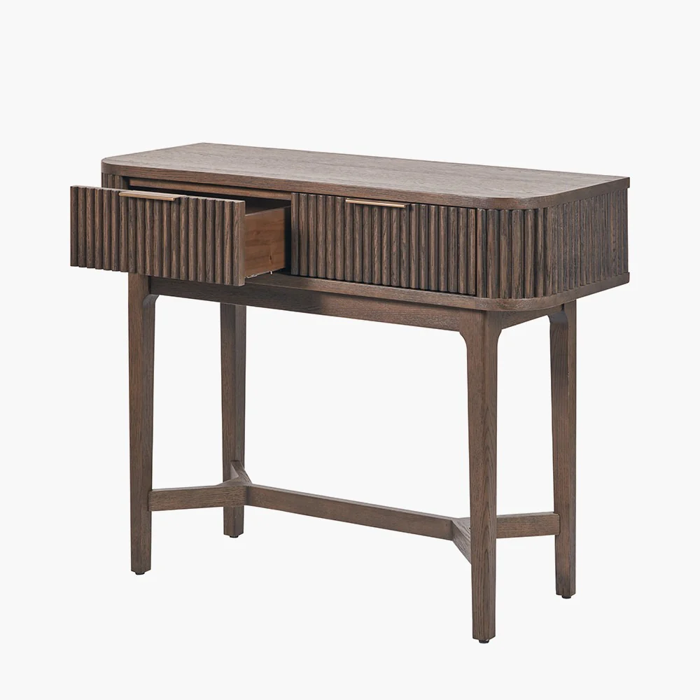 Pacific Lifestyle Raie Console Table – Dark Brown Ribbed Oak & Pine Wood - Image 3