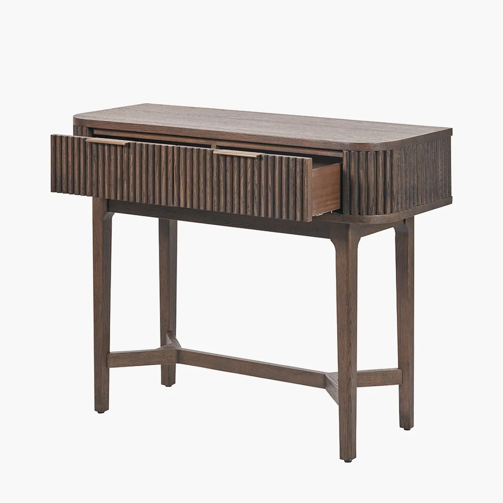 Pacific Lifestyle Raie Console Table – Dark Brown Ribbed Oak & Pine Wood - Image 4