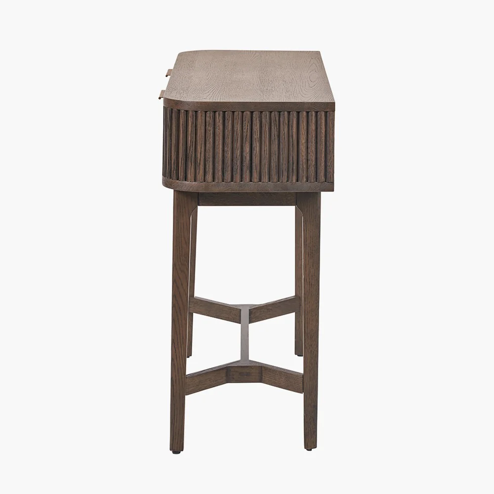 Pacific Lifestyle Raie Console Table – Dark Brown Ribbed Oak & Pine Wood - Image 5