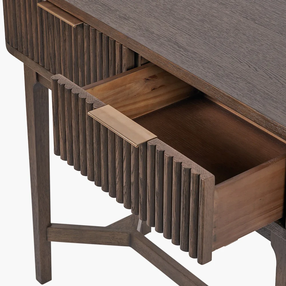 Pacific Lifestyle Raie Console Table – Dark Brown Ribbed Oak & Pine Wood - Image 8