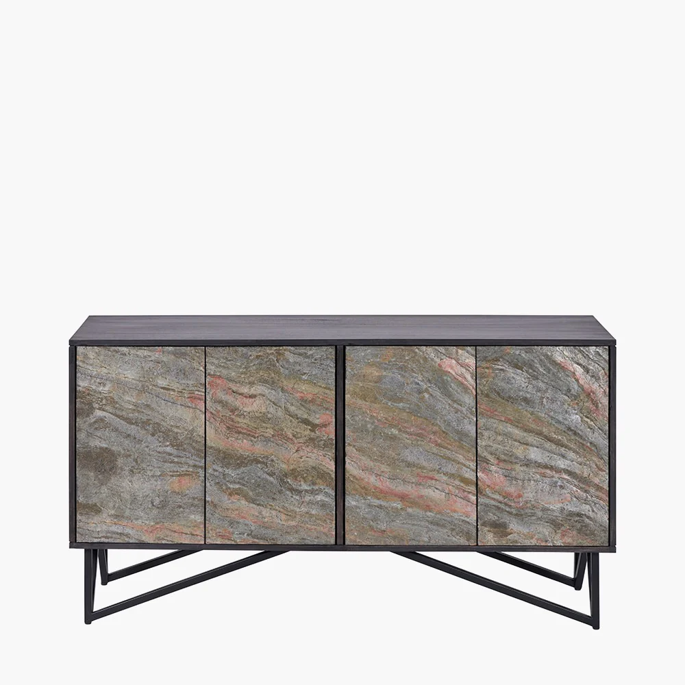 Pacific Lifestyle Verde 4 Door Sideboard – Black Mango Wood and Stone Veneer