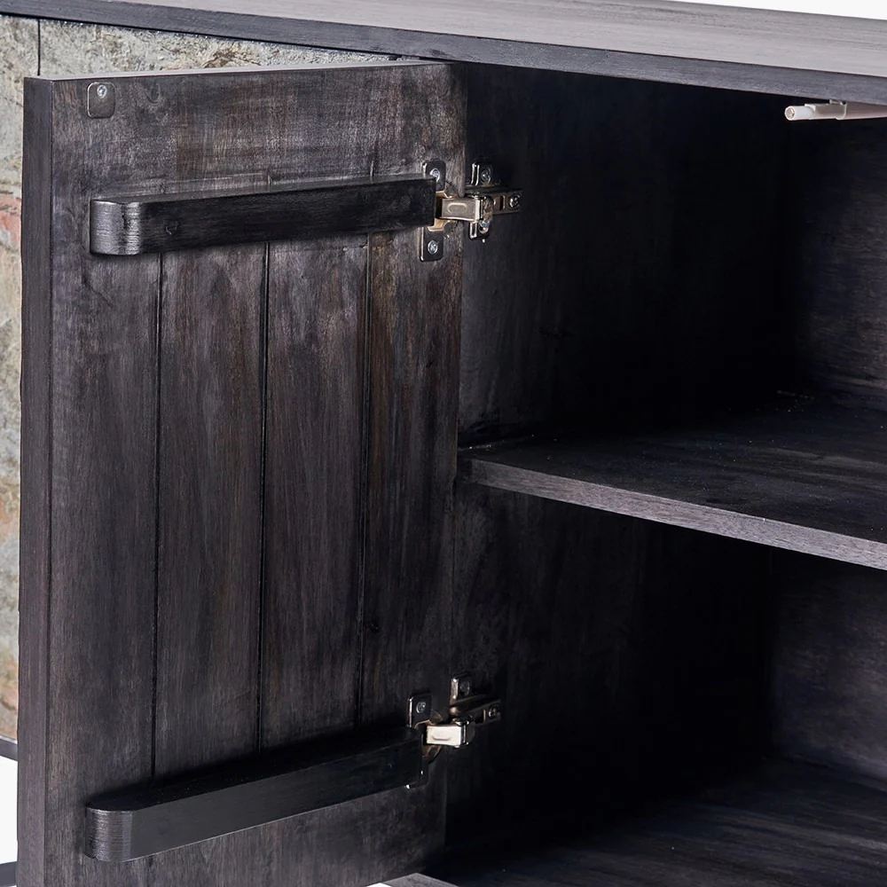 Pacific Lifestyle Verde 4 Door Sideboard – Black Mango Wood and Stone Veneer - Image 14