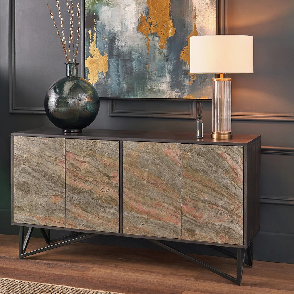 Pacific Lifestyle Verde 4 Door Sideboard – Black Mango Wood and Stone Veneer - Image 16