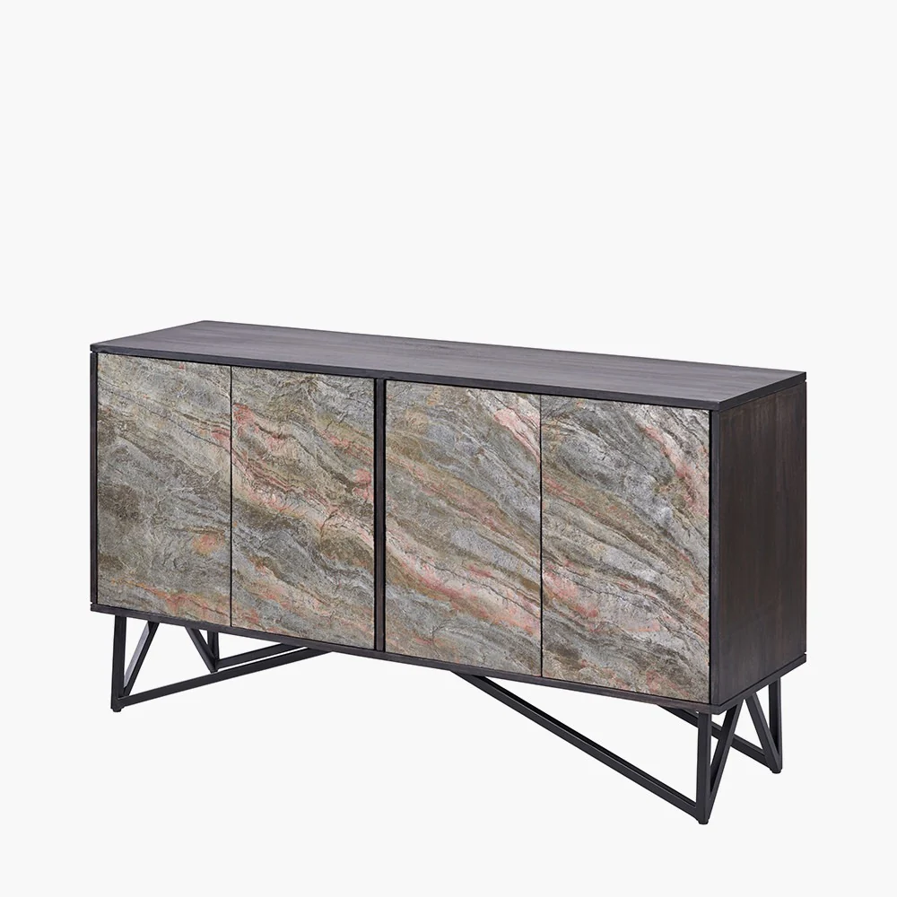 Pacific Lifestyle Verde 4 Door Sideboard – Black Mango Wood and Stone Veneer - Image 2