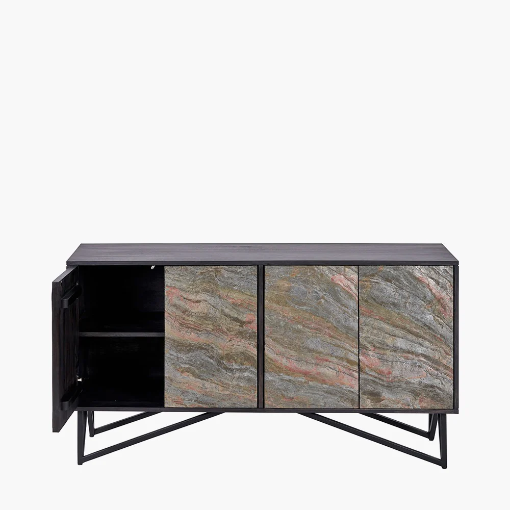 Pacific Lifestyle Verde 4 Door Sideboard – Black Mango Wood and Stone Veneer - Image 5