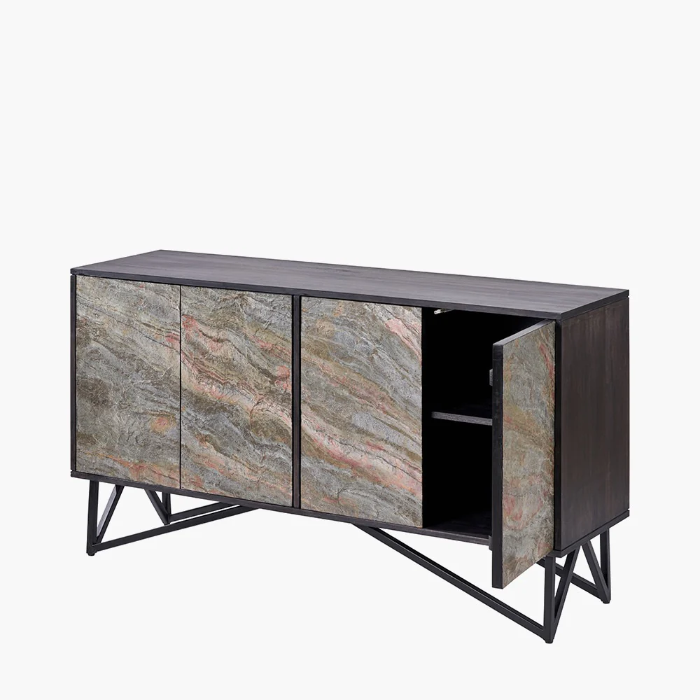 Pacific Lifestyle Verde 4 Door Sideboard – Black Mango Wood and Stone Veneer - Image 6
