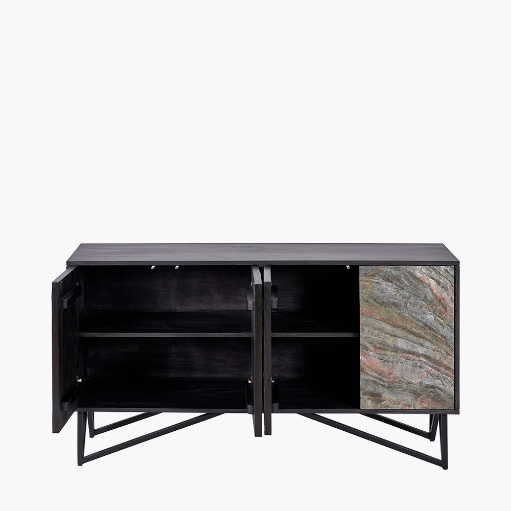 Pacific Lifestyle Verde 4 Door Sideboard – Black Mango Wood and Stone Veneer - Image 7