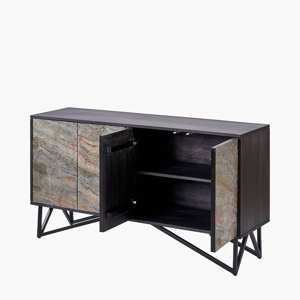 Pacific Lifestyle Verde 4 Door Sideboard – Black Mango Wood and Stone Veneer - Image 8