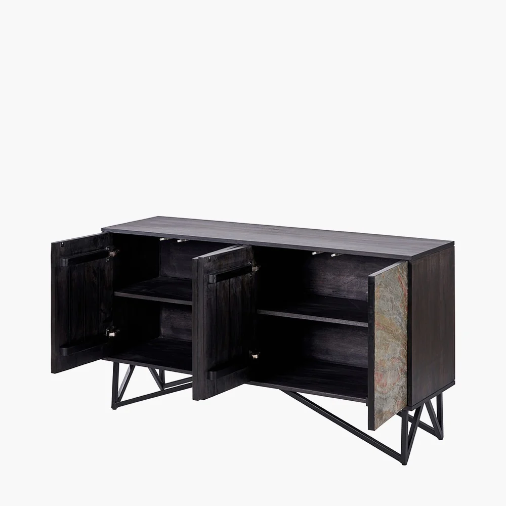 Pacific Lifestyle Verde 4 Door Sideboard – Black Mango Wood and Stone Veneer - Image 9