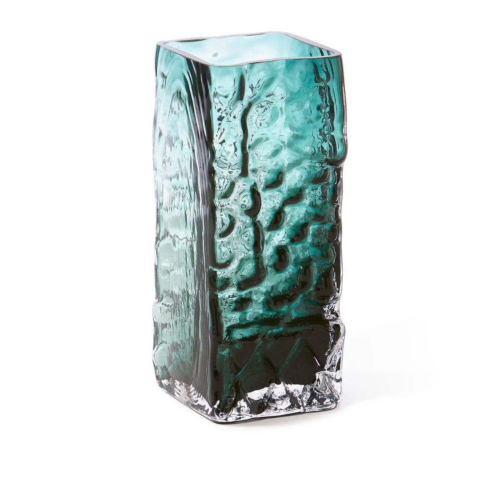 Pols Potten Square Relief Vase – Dark Green Glass - Image 2