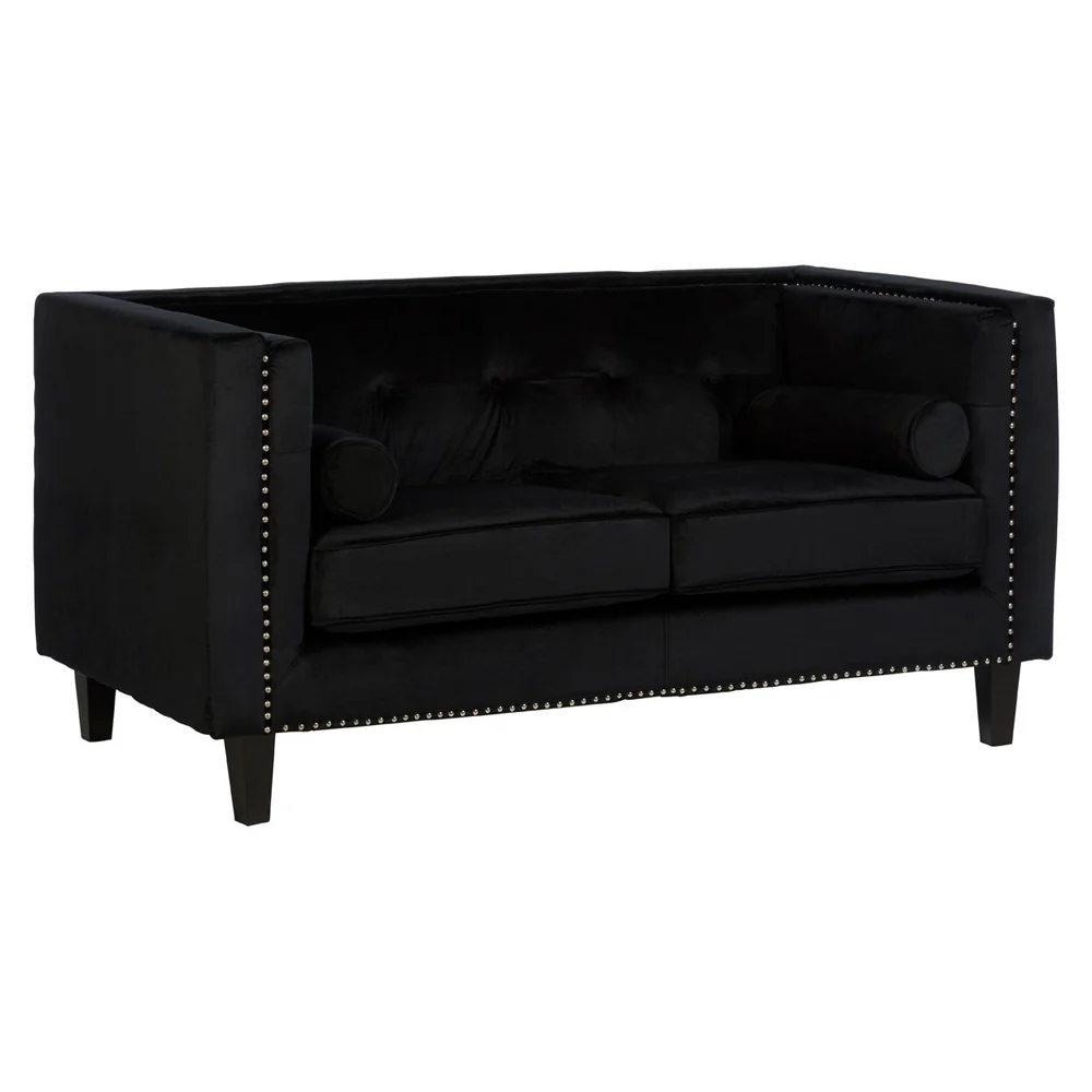 Regina 2-Seater Sofa in Black Velvet - Image 2