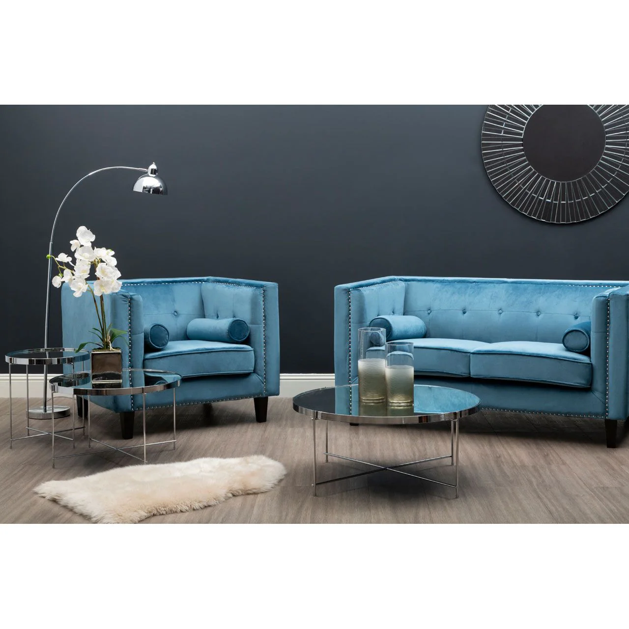 Regina 2-Seater Sofa in Blue Velvet - Image 3