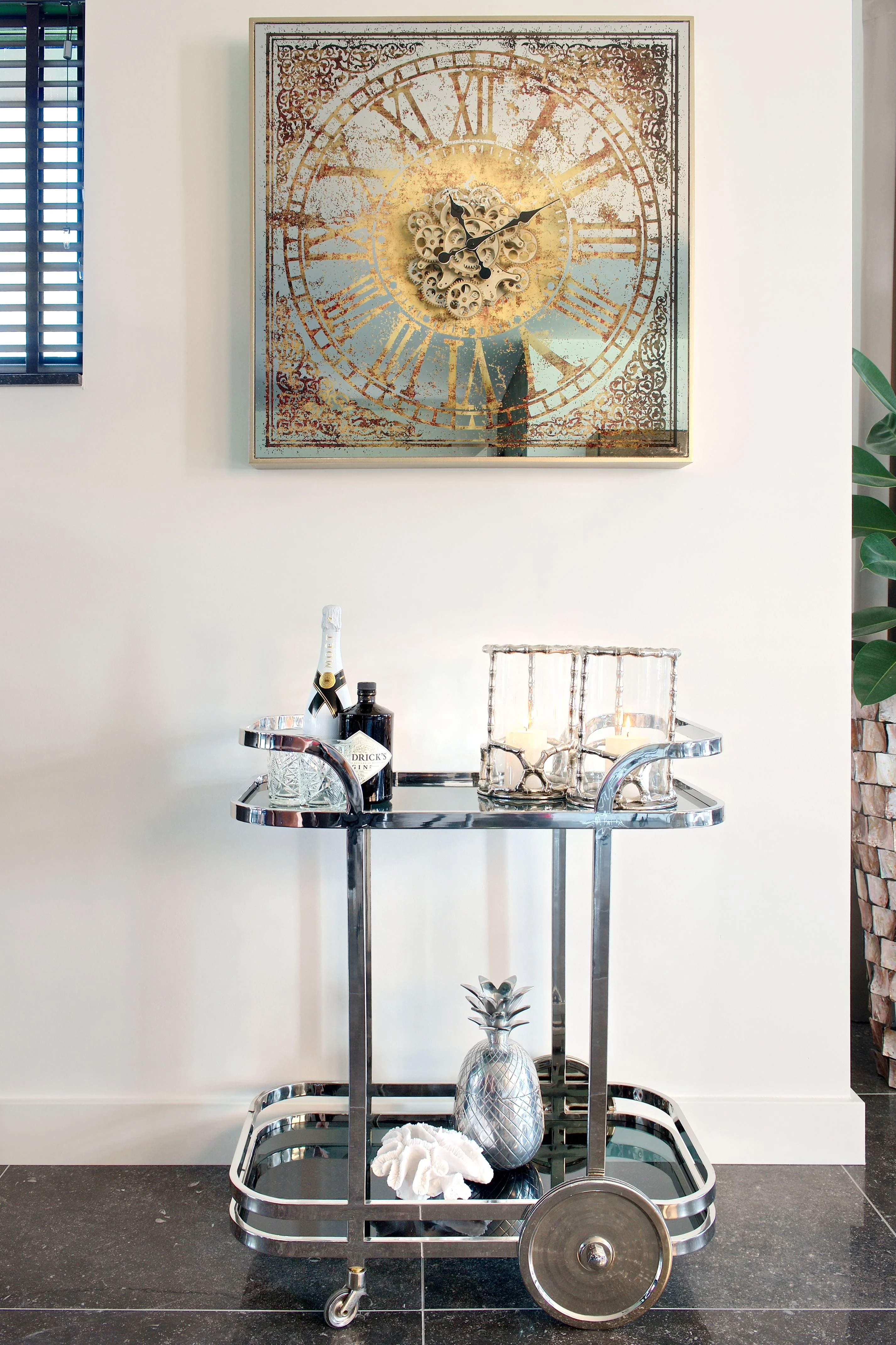 Richmond Interiors Hennesy Trolley in Silver Steel and Glass – Excess Stock - Image 3