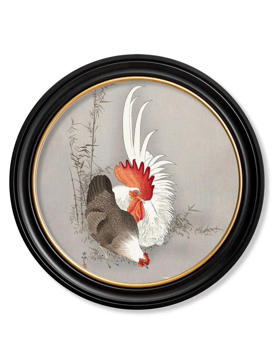 Roosters by Ohara Koson – Oxford Round Framed Print - Image 3